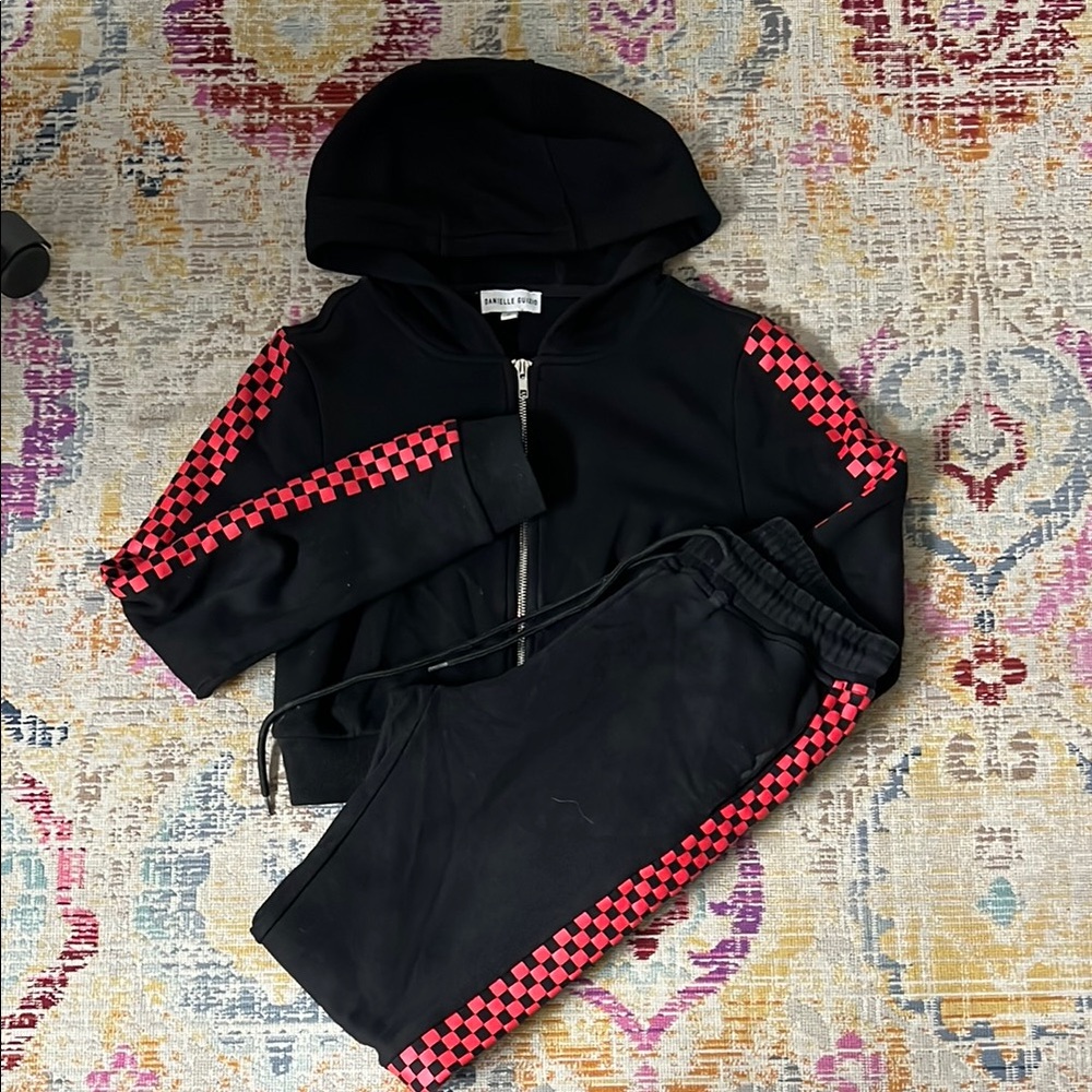 Danielle Guizio Red & Black Checker Sweatsuit